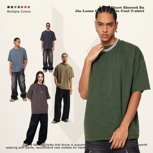 Camiseta de manga corta para hombre, nueva colección de verano 2026, estilo juvenil, lavada y envejecida, con sensación refrescante de menta y antibacteriana. - Product Image 3