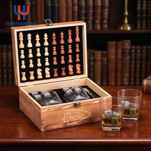 Custom Logo Modern 9oz Square Whiskey Glass & <b>Chess</b> <b>Set</b> with Stones in <b>Wood</b> Box for Father's Day Men's Birthday Gift - Product Image 4