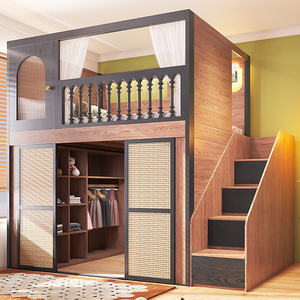 Letto a soppalco moderno in legno massello JINS con armadio integrato per appartamento e villa, letto per bambini per piccoli spazi - Product Image 4