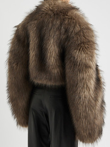 Tinh hoa của phụ nữ Fluffy sang trọng thỏ Áo khoác lông ngắn thời trang giả lông thú với ve áo lớn dệt và nhuộm - Product Image 1