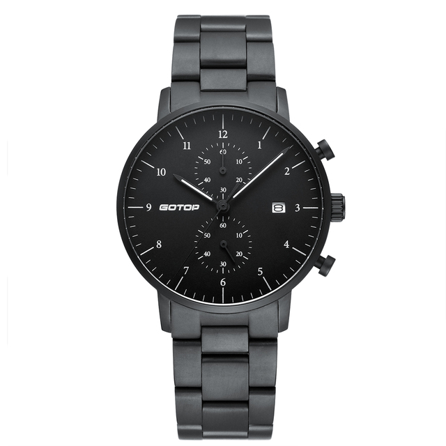 Simple Style OEM Stainless Steel Black Quartz Analog Hand Water Proof Casual Luxury Chronograph Wrist Watch for Men