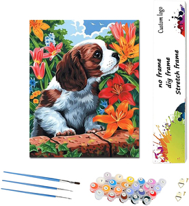 16X20 Pouces Enfants Adultes Débutant DIY <span class=keywords><strong>Acrylique</strong></span> Fleurs Chiens <span class=keywords><strong>Peinture</strong></span> À L'huile sur Toile <span class=keywords><strong>Chien</strong></span> <span class=keywords><strong>Peinture</strong></span> par Numéro Kits <span class=keywords><strong>Peinture</strong></span> À L'huile - Product Image 1