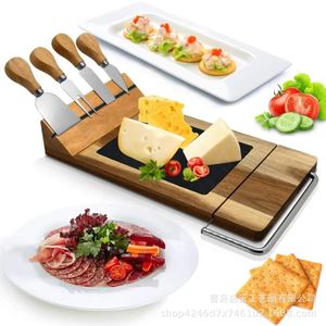 Acacia Wood <b>Cheese</b> Board With <b>Knives</b> <b>Set</b> For Home Use Durable Food Safe Cutting Tray - Product Image 1