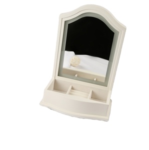 HA CONDOTTO LA luce di Legno piccolo spogliatoio contenitore di monili con Specchio da tavolo Per Le Donne Delle Ragazze Anello del braccialetto Della Collana di colore Avorio Matt finitura - Product Image 1