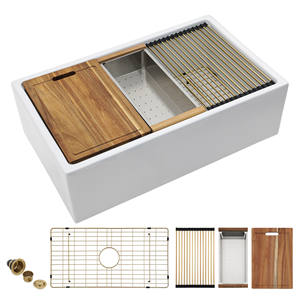 קערה אחת בגודל 33 אינץ 'קערה לבנה אבן חרסינה מטבח כיור מטבח כיור קרמיקה כיור מטבח - Product Image 1