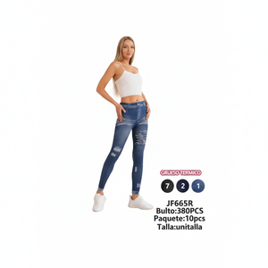 Jean en denim déchiré taille haute pour femme JF665R, coupe skinny, longueur intégrale, respirant, en coton et élasthanne, décontracté, pour l'automne - Product Image 1