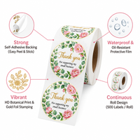 Autocollants de remerciement roses, étiquettes adhésives florales botaniques, autocollants imperméables pour l'emballage de produits de petites entreprises