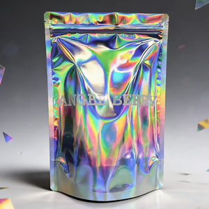 Bolsa personalizada con cierre de cremallera de aluminio holográfico para productos cosméticos y empaques de snacks de moda. - Product Image 3