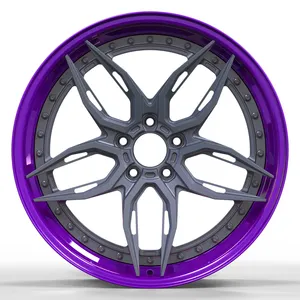 厂家直销2023新款2件锻造轮毂紫色轮圈汽车锻造车轮螺栓轮圈s型x 5x120pcd 64.1毫米
