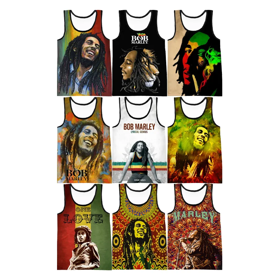 Bob Marley Tank Top Cetak Digital 3D, Tank Top Cetak Digital 3D untuk Pria, Penyanyi Kustom, Seluruh Cetak, Grafis, Tanpa Lengan, Pakaian 3D