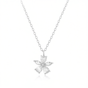 Collier pendentif fleur Amy Amy plaqué argent avec zircon cubique taille marquise, bijou classique pour femme, idéal pour le quotidien, cadeau - Product Image 1