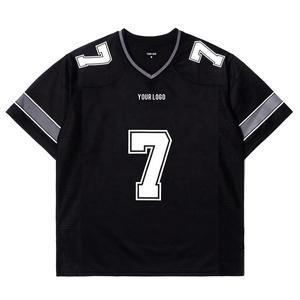 <span class=keywords><strong>Maillot</strong></span> de <span class=keywords><strong>football</strong></span> américain respirant en maille à col en V pour homme, logo personnalisé, coupe ample, séchage rapide, haut athlétique à manches courtes - Product Image 1