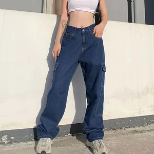 Vintage 90S Cargo Pants Women's Fashion Low Waist Trousers 2022 Autumn Overalls Baggy Straight Jeans Fairycore Oversized