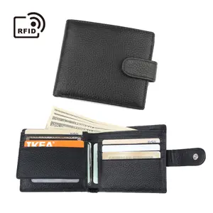 RFID Man Shot Style ID Window Flap Purse Case Slim Leather Bifold Wallet With Button