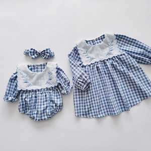 Mono para niñas, <span class=keywords><strong>ropa</strong></span> <span class=keywords><strong>infantil</strong></span> coreana de otoño, algodón puro, manga larga, con capucha y estampado a cuadros - Product Image 2