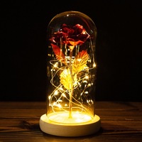 Rose en Or 24 Carats, Rose Artificielle Rouge sous Dôme en Verre avec Lumière, Rose Dorée pour Décoration, Cadeau de Saint-Valentin et Mariage