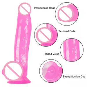 Renkli yapay kristal gerçekçi tasarım yumuşak silikon malzeme ile kadın doğal kauçuk yapay penis - Product Image 5