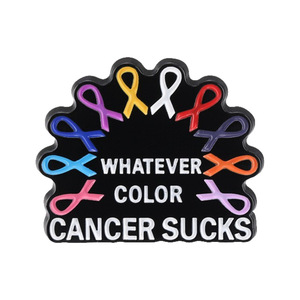 Spilla in metallo smaltato personalizzata, Fabbrica professionale con oltre 20 anni di esperienza, Distintivo personalizzato a forma di nastro per la consapevolezza sul cancro con la scritta "Quanto che tu abbia il cancro, lo odi" - Product Image 6