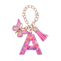 Porte-clés simple en alliage avec pendentif cœur coloré, confettis, papillon et pompon, chaîne dorée, breloque de sac, cadeau pour femme