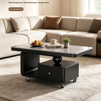 Table basse en marbre de style médiéval avec roulettes pivotantes et rangement, chariot compact pour salon, idéal pour les petites maisons, aucun assemblage requis