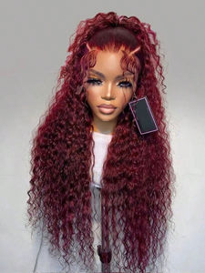 Vague profonde 200% densité 99J bordeaux 13x4 dentelle frontale perruque cheveux humains dentelle avant couleur perruques de cheveux humains perruque de cheveux bouclés pour les femmes - Product Image 2