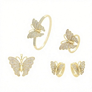 Bijoux Hengdian, série animale classique et exquise, papillon, CZ synthétique, couleur or 18 carats, mariage, fiançailles, fête - Product Image 2