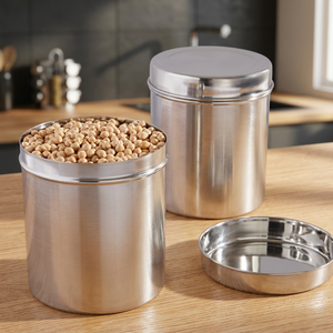 Stainless Steel Food Container Round Airtight Metal <b>Storage</b> <b>Jar</b> 1-3L Minimalist Design <b>for</b> <b>Kitchen</b> Use - Product Image 6