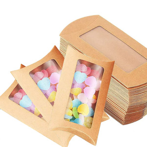 Pillow-shaped Gift Boxes With Clear <b>Window</b> Kraft Paper Recyclable For Craft And Gift Packaging - Product Image 3