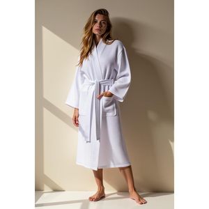 Albornoz Kimono de Waffle Ligero Personalizado al por Mayor para Mujer, de Algodón Suave, Unisex, de Lujo para Adultos - Product Image 2