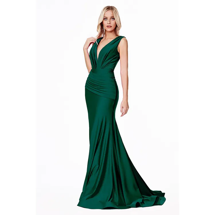 Most popular V-neck ruched Backless Bridesmaid evening formal dress elegant satin European clothing Evening dresses.