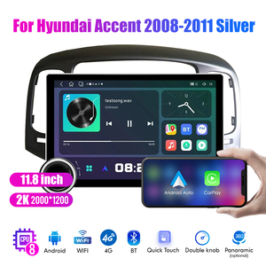 11.8 Inch 2K Dubbele Knoppen 2 Din Qled Scherm Autoradio Voor Hyundai <span class=keywords><strong>Accent</strong></span> 2008-2011 Zilveren Multimediaspeler <span class=keywords><strong>Android</strong></span> Auto Carplay - Product Image 3