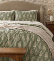 Ensemble de housse de couette en coton pur à fleurs vertes sauge, quatre pièces, avec drap et taies d'oreiller pour maison rustique