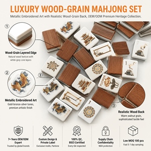 Jeu de Mahjong américain de luxe portable pour voyage, 160 tuiles, en acrylique personnalisé, motif bois 4 couches, gravé UV - Product Image 1