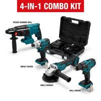 Kit Combinado Inalámbrico 4 en 1 de 21V: Martillo Rotatorio Sin Escobillas, Amoladora Angular, Llave de Impacto, Taladro Eléctrico con 4 Baterías de Litio de 1.3Ah y Estuche Rígido