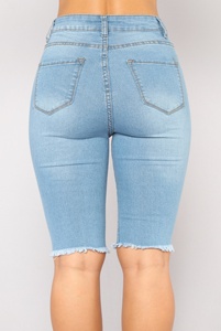Bleu clair Midi Denim Trou Déchiré Dames <span class=keywords><strong>Jean</strong></span> <span class=keywords><strong>Court</strong></span> <span class=keywords><strong>Short</strong></span> <span class=keywords><strong>En</strong></span> <span class=keywords><strong>Jean</strong></span> - Product Image 6