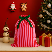 Sac de Noël rayé en toile réutilisable pour bonbons et cadeaux, grand format 70x50cm, sac cadeau de Noël rayé en polyester