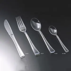 1 Forks 2 Spoons 1 Knife Plastic Clear Disposable Flatware Set Cutlery Spoon , Plastic Stainless Steel Party DM -2 Printing