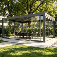 Pergola motorisée en aluminium à lames orientables Senfey Modern 4 saisons avec mur en verre coulissant pour villa, jardin, parc
