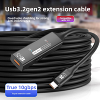 Cable de Extensión USB3.2 Gen 2 de 10 Gbps Tipo-C, Aleación de Aluminio y Cobre Libre de Oxígeno, Longitudes de 5m/7m/10m para Transmisión de Datos y VR