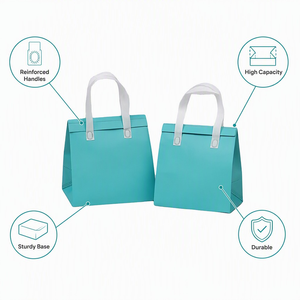 Sac fourre-tout non tissé Richer Turquoise avec poignées à patchs blancs, réutilisable pour les courses, usage commercial et de détail, personnalisation par sublimation - Product Image 2