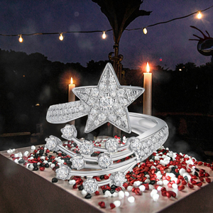 แหวนหมั้นเพชรโมอิสซาไนต์เงินแท้ 925 รุ่น Zanlong 14084 สำหรับผู้หญิง ชุบทองคำขาว 18K แหวนรูปดาว VVS ประดับเพชรโมอิสซาไนต์เต็มวงแบบ Pave Setting - Product Image 3