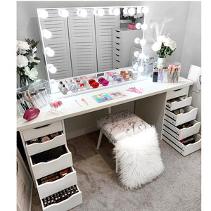 Coiffeuse moderne blanche avec éclairage LED, style bureau, miroir intégré, en bois, pour <span class=keywords><strong>chambre</strong></span> à coucher et salon, avec rangement - Product Image 5