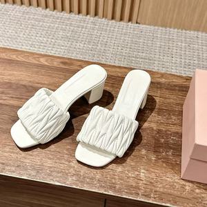 Fashionable Comfortable Genuine Leather Open Toe Thermal Pleated Mules for for Summer - Product Image 1