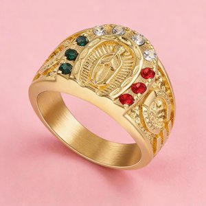 Anillo de Hombre Estilo Hip Hop Europeo y Americano, de Acero de Titanio, Chapado en Oro, con Diamantes de Colores, Modelo María - Product Image 5