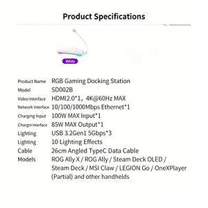 Station d'accueil audio USB 2.0 haut de gamme à 7 ports avec charge PD 30W, hub de jeu RGB 4K compatible ROG Ally X <span class=keywords><strong>Steam</strong></span> <span class=keywords><strong>Deck</strong></span> - Product Image 6