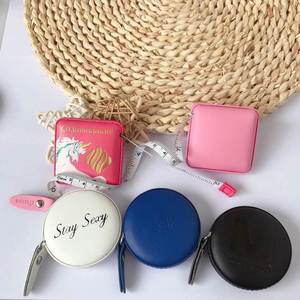 Custom Embossed Logo Pu Mini <b>Retractable</b> Disc Round Covered Leather <b>Tape</b> <b>Measure</b> - Product Image 5