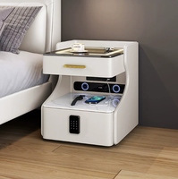 Table de chevet intelligente multifonction avec serrure à code, haut-parleur Bluetooth, prises et chargeur sans fil BTBT018 pour la maison ou l'hôtel