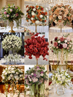 Composition florale haut de gamme d'hortensias verts, chemin de table floral sur mesure, rangée de fleurs artificielles réalistes pour la décoration de scène de mariage