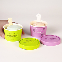 Magasins jetables personnalisés, magasins de crème glacée Gobelets en papier de crème glacée Gobelets en papier de crème glacée au chocolat avec logo personnalisable