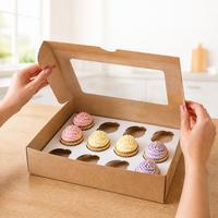 Boîte à emporter en kraft anti-graisse avec logo personnalisé, de qualité alimentaire, pliable, écologique, pour boulangerie, avec fenêtre transparente